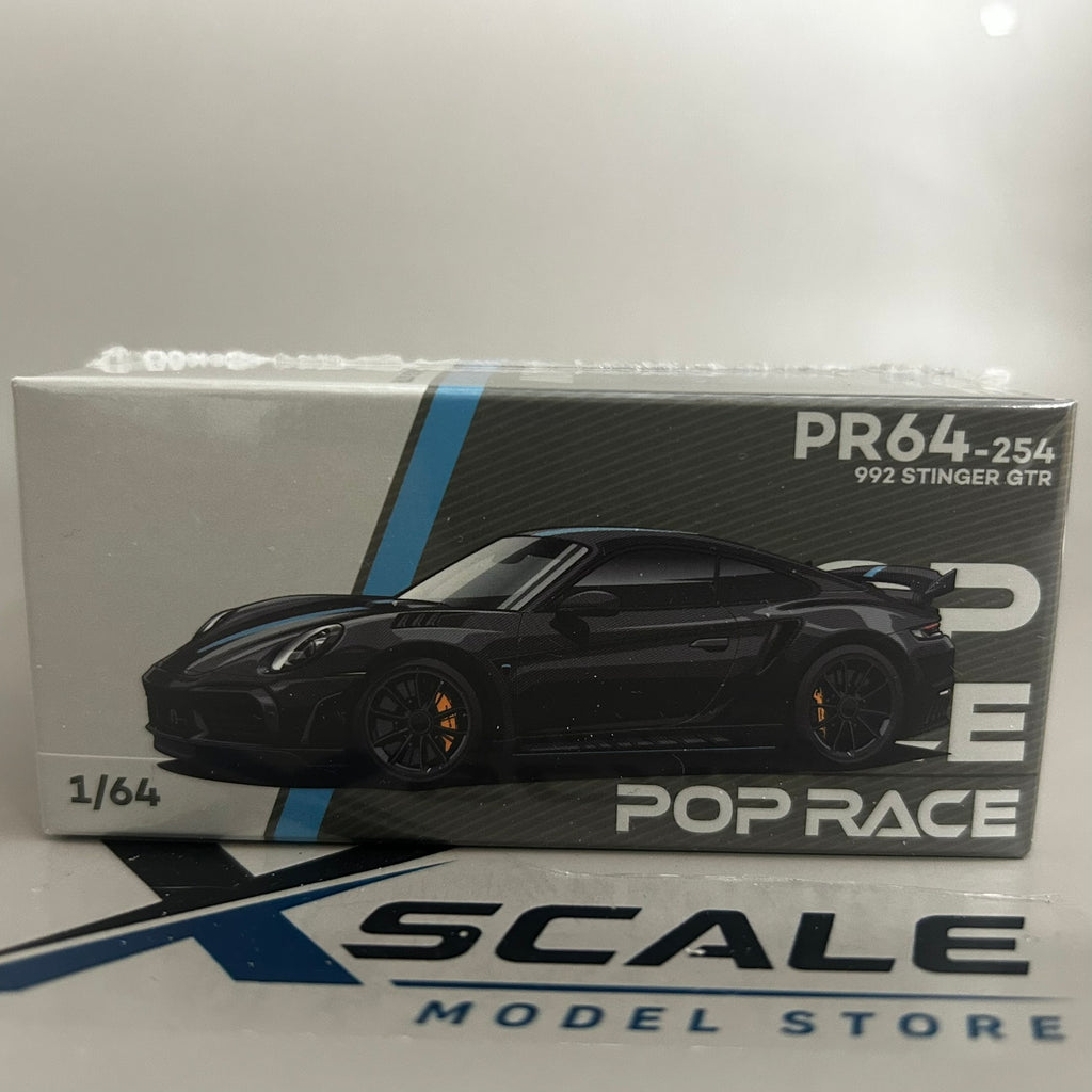 Pop Race 1/64 #254 Porsche 992 Stinger GTR Blue Strip Carbon Edition