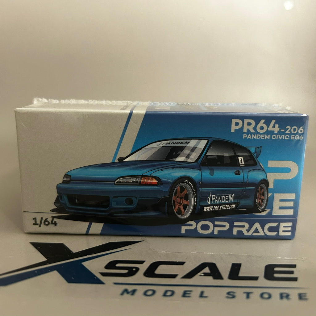 Pop Race 1/64 #206 Pandem Honda Civic EG6 Blue Chrome