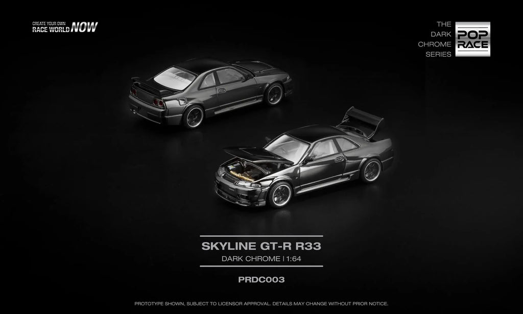 Pop Race 1/64 #003 Nissan Skyline R33 Dark Chrome