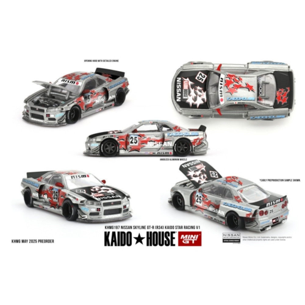 Mini GT Kaido House 1/64 Nissan Skyline GT-R R34 Star Racing V1