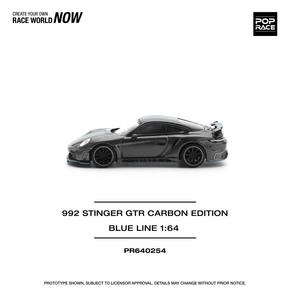 Pop Race 1/64 #254 Porsche 992 Stinger GTR Blue Strip Carbon Edition