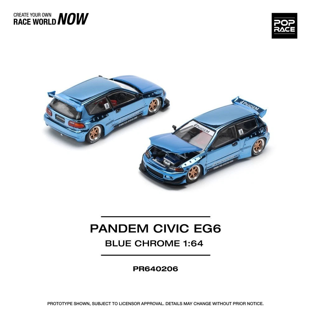 Pop Race 1/64 #206 Pandem Honda Civic EG6 Blue Chrome